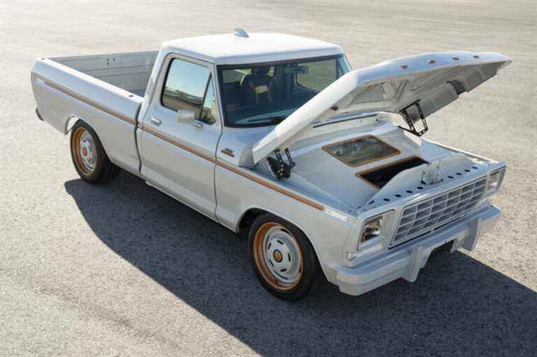 Ford |  An electric 1978 F-100 pickup truck on display at SEMA