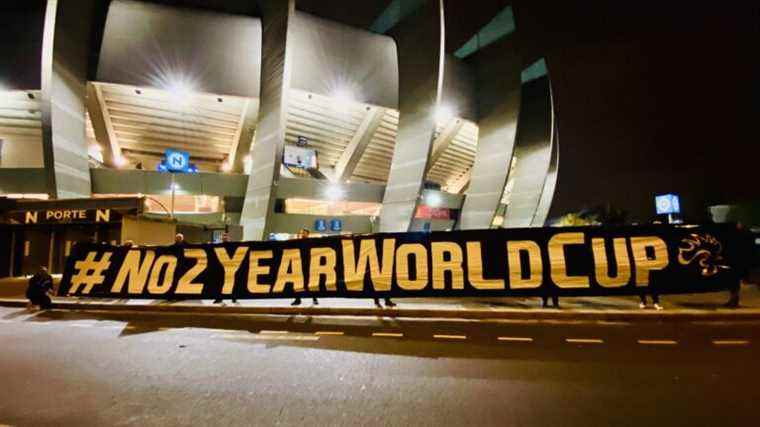 supporters prevented from deploying a banner in opposition to a World Cup every two years