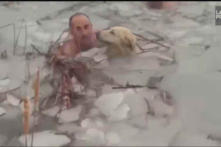 Spain |  Dog rescued from frozen waters by two policemen