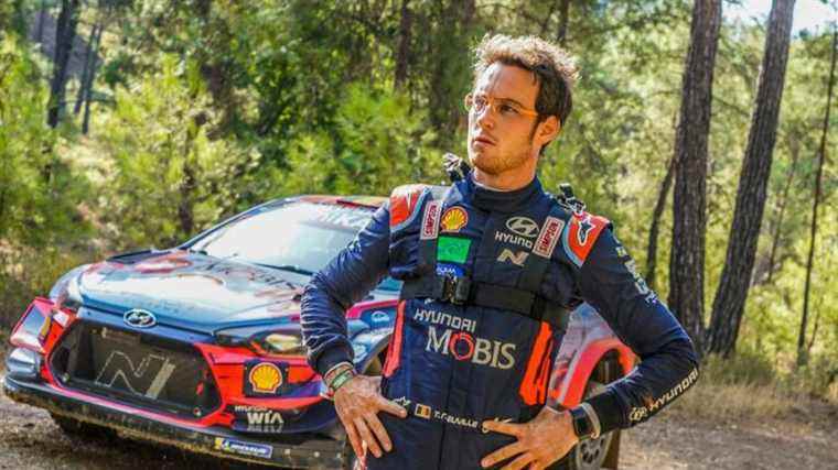 Vice-world rally champion Thierry Neuville leaves the road during testing in the Tarn