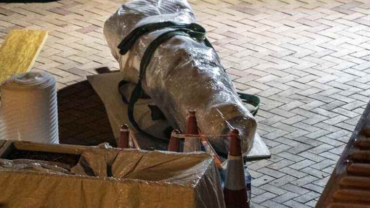 a statue in memory of the Tiananmen repression dismantled