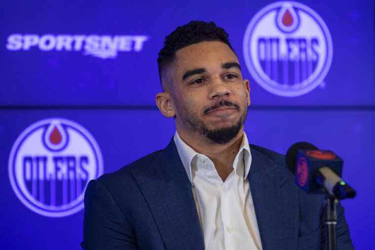 Edmonton Oilers |  Evander Kane in uniform on Saturday against CH