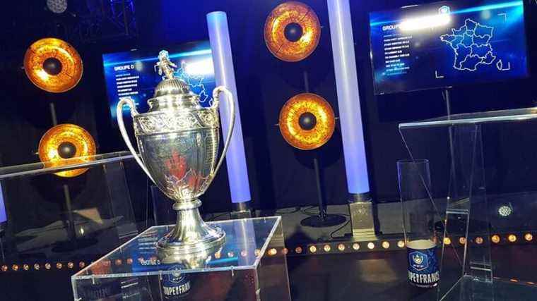 The Coupe de France football trophy on display in Bergerac before the match against Saint-Etienne