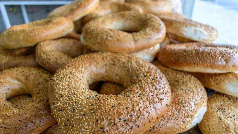 The bagel, a small round bread from Central Europe