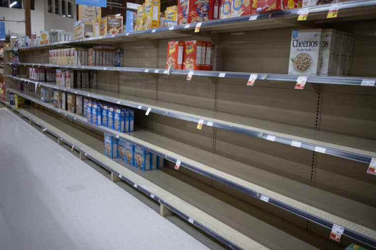 Cereal boxes |  Supermarket shelves still bare