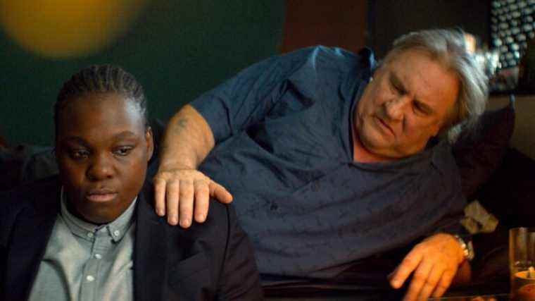 Gérard Depardieu as a grumpy actor facing a dedicated security guard, in a touching double portrait