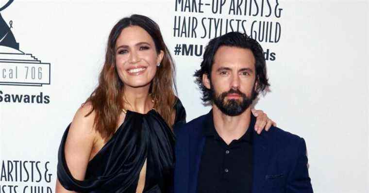 Mandy Moore sublime for an awards night, with Milo Ventimiglia and Milla Jovovich