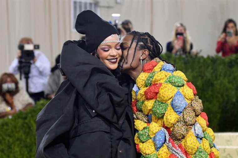 With rapper A$AP Rocky |  Rihanna pregnant with her first child