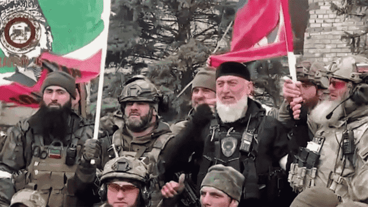 Chechen soldiers at the gates of the Azovstal site in Mariupol, a martyr city