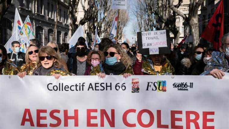 Supporters of students with disabilities (AESH) demonstrate again