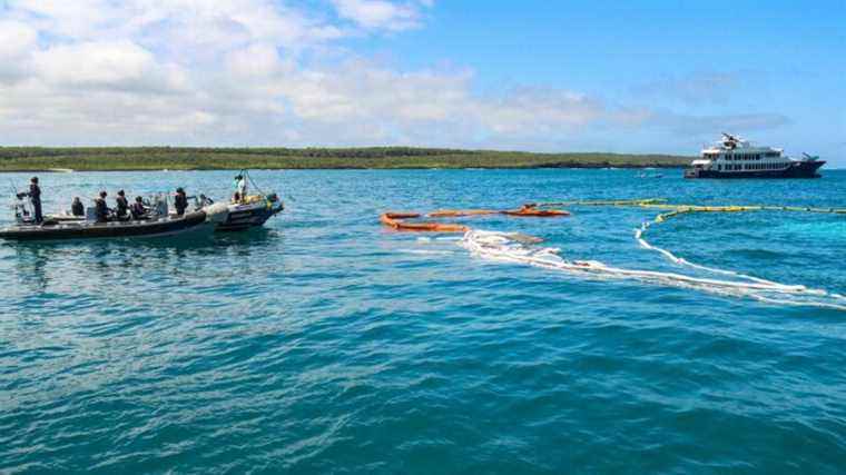 a “fuel slick” in the Galapagos after the sinking of a boat