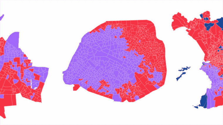 how did Paris, Lyon and Marseille, the three largest cities in France, vote?