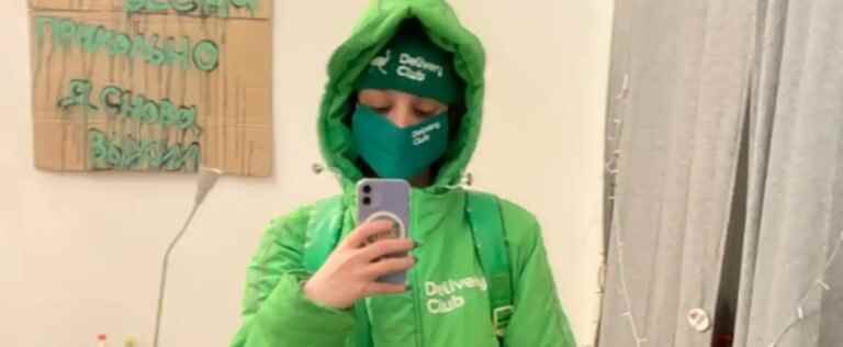 A member of Pussy Riot leaves Russia, disguised as a delivery girl