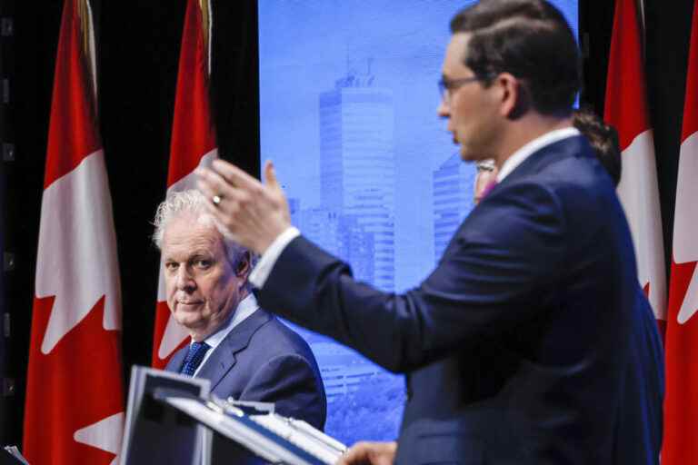 Conservative Party leadership race |  Charest attacks Poilievre on abortion in first official debate