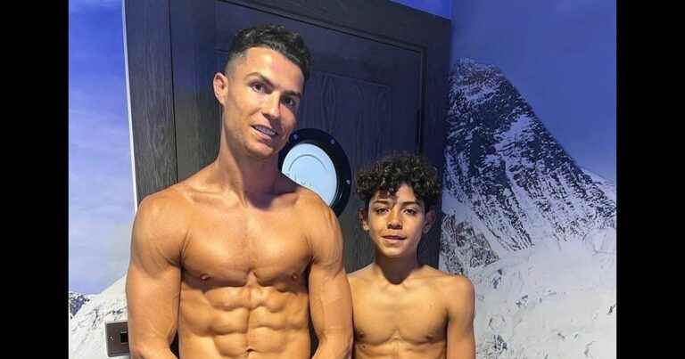 Cristiano Ronaldo poses shirtless with his son Cristiano Jr, almost as muscular as him at 11!