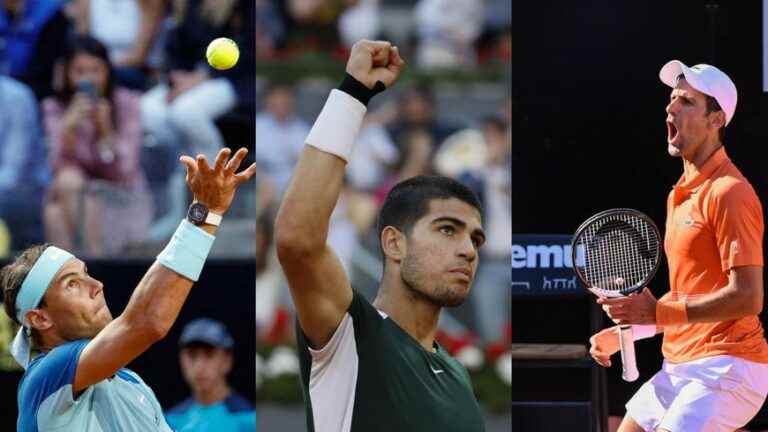 Rafael Nadal, Novak Djokovic and Carlos Alcaraz in the same part of the table