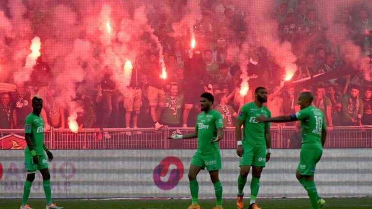 Saint-Etienne is relegated to Ligue 2 after losing on penalties in the play-off, Auxerre is promoted to Ligue 1