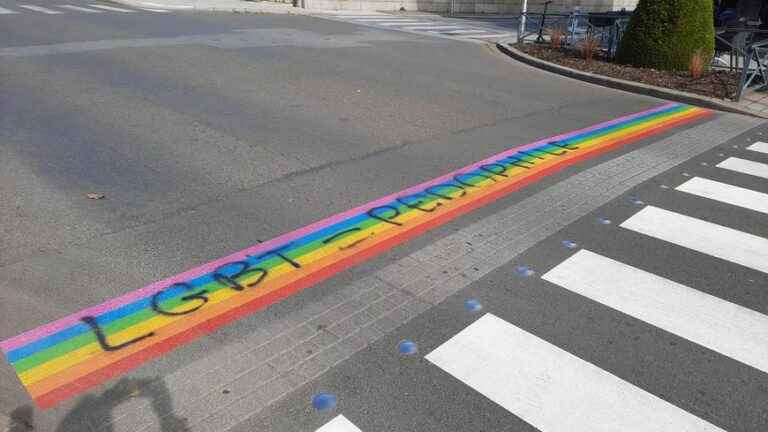 a homophobic message on one of the rainbow crosswalks