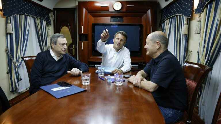 Macron, Scholz and Draghi on the train to kyiv, a symbolic image