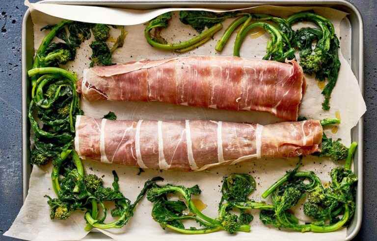 Pork and rapini recipe on the porchetta-style plate