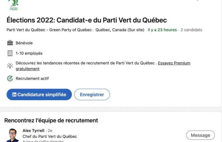 The Green Party of Quebec recruits candidates on LinkedIn