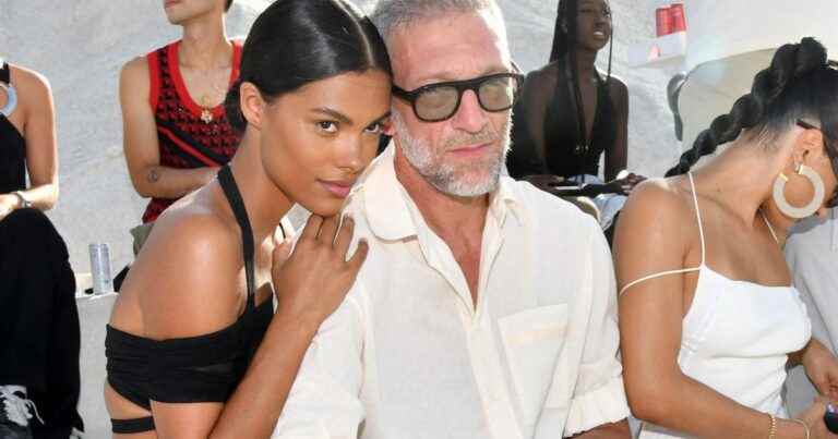 Tina Kunakey in a transparent dress: hand on the buttocks and tender kisses with Vincent Cassel