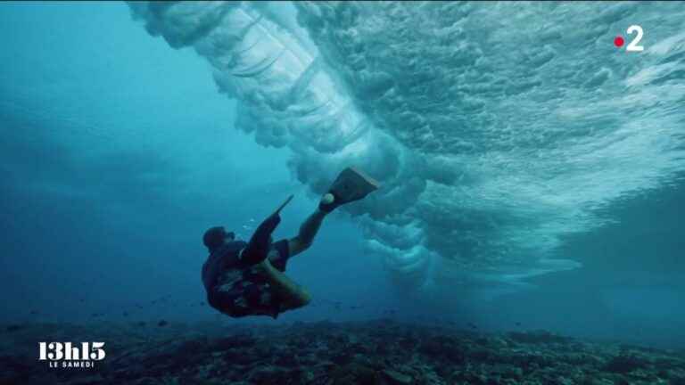 under the mythical surf break of Teahupoo, site of the 2024 Summer Olympics, with photographer Ben Thouard