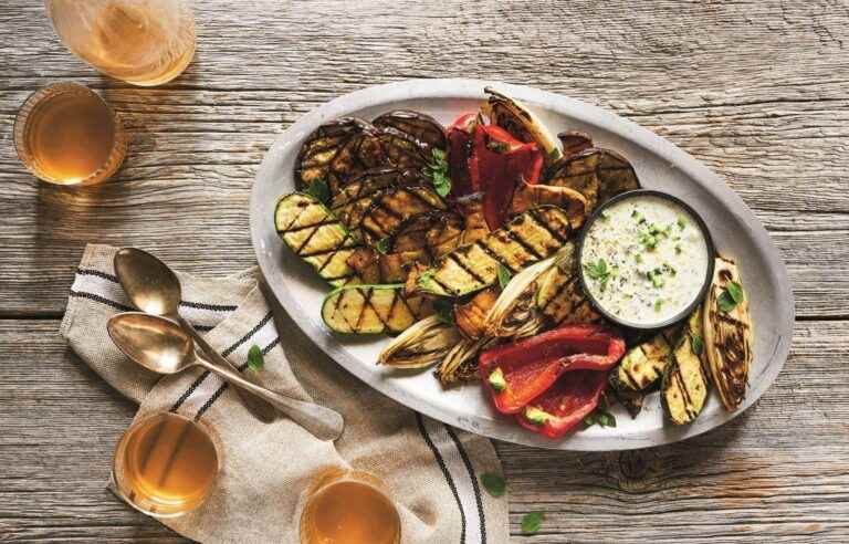 Homemade grilled vegetable and tzatziki platter recipe