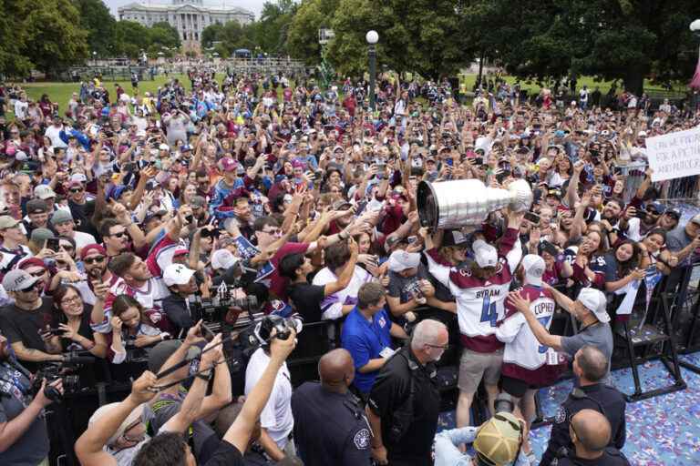 Stanley Cup Champions |  The Avalanche celebrate with their fans in the streets of Denver