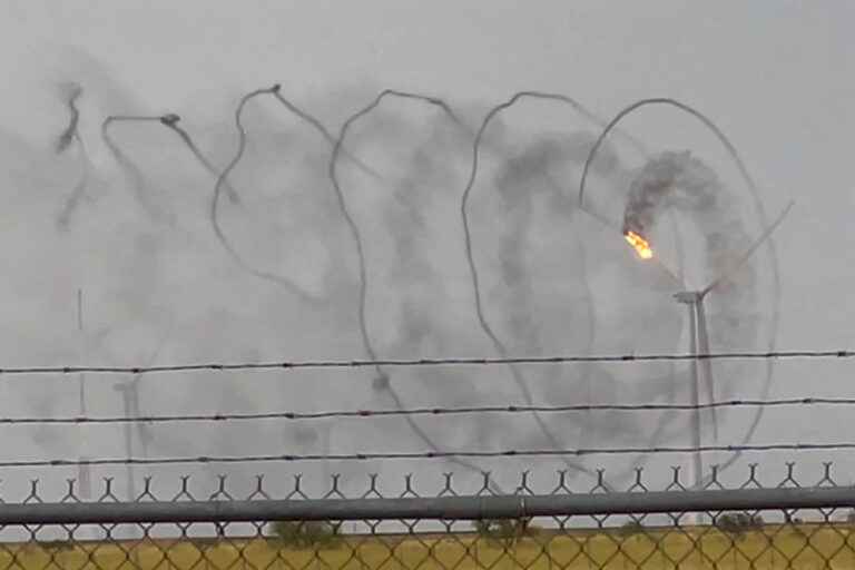 Wind turbine catches fire after being struck by lightning