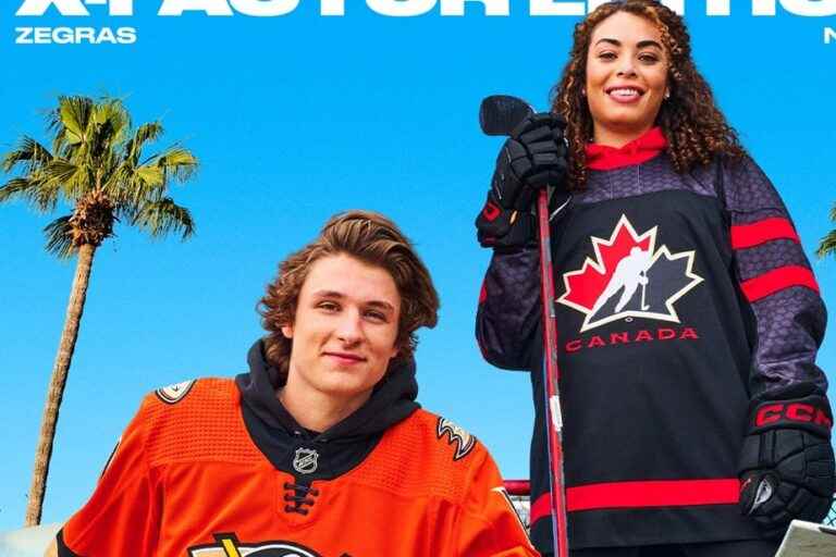 Sarah Nurse and Trevor Zegras on the cover of the NHL 23 video game