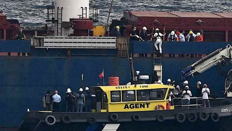 the first grain shipment from Odessa is inspected near Istanbul