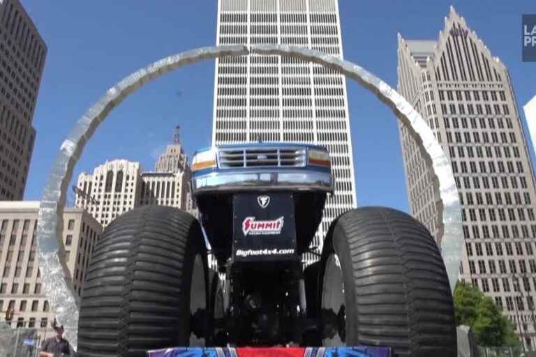 An electric ‘monster truck’ on display at the Detroit auto show