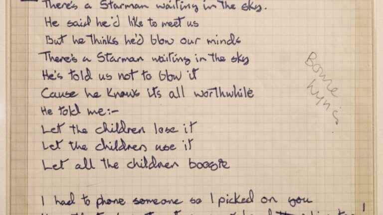 The handwritten text of David Bowie’s “Starman” hit sold for 227,000 euros