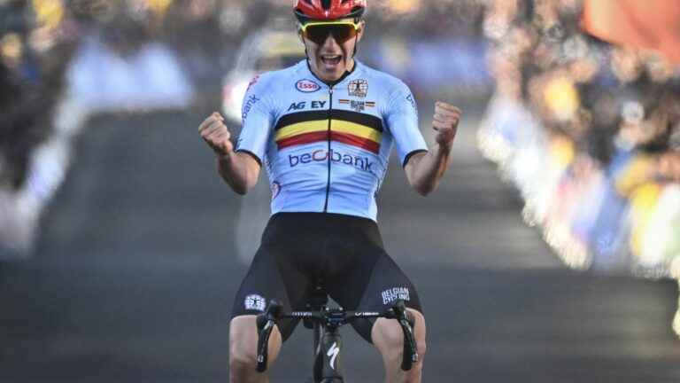 the Belgian prodigy Remco Evenepoel succeeds Julian Alaphilippe and becomes world champion, Christophe Laporte second