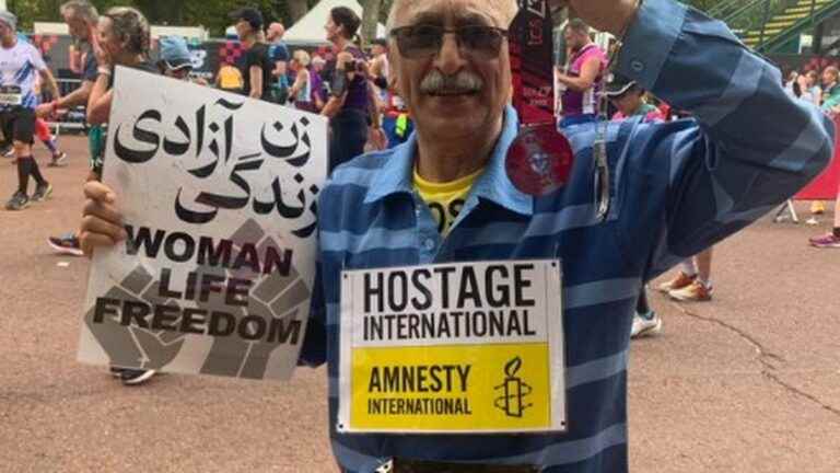 At 68, Anoosheh Ashoori, a former political prisoner in Iran, completes the London Marathon and dedicates his race to Iranian women