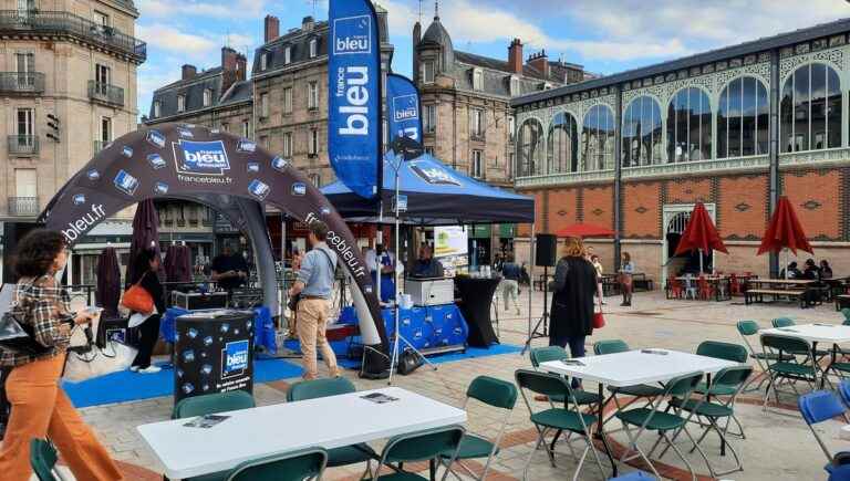 France Bleu Limousin cuisine at the Halles de Limoges with apple sausage crumble tart