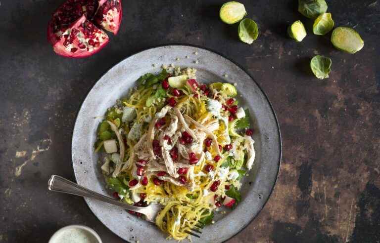 Warm Spaghetti Squash, Turkey and Pomegranate Salad Recipe