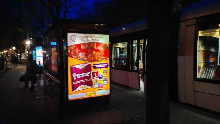 bus shelter advertising panels turned off at night in Strasbourg