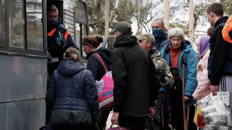 civilians leave behind a bombarded city