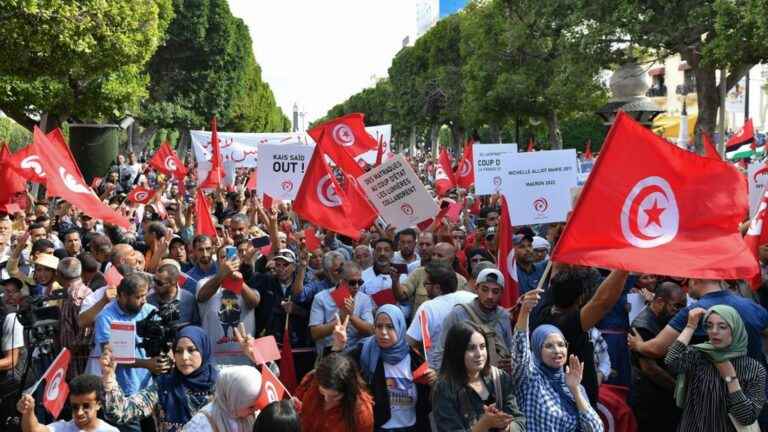 in the midst of an economic crisis, thousands of people demonstrate in Tunis against President Saied