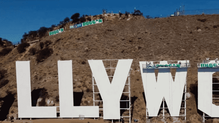 the Hollywood sign in Los Angeles undergoing restoration