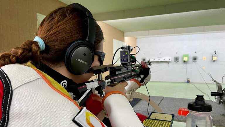 Dijonnaise Christelle Girard, severely visually impaired, takes part in the world rifle shooting championship