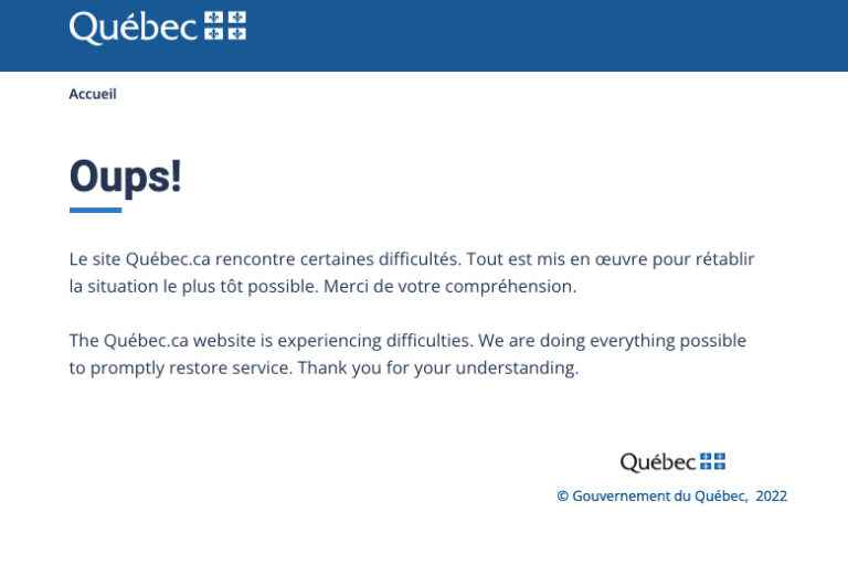 Government of Quebec sites down