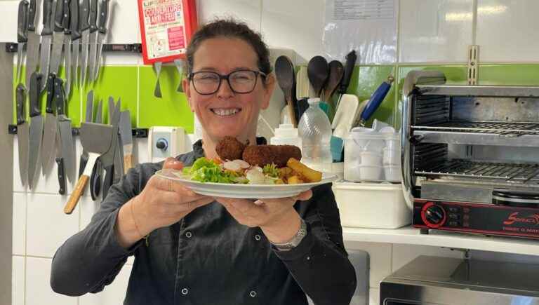 In the kitchen at “L’Auberge des Pêcheurs” in La Celle-Dunoise with Karen Quigg