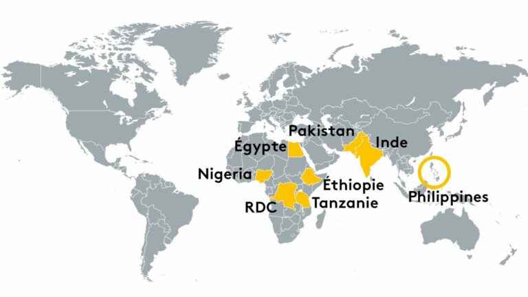 MAP.  In 2050, in which countries will the population increase the most?