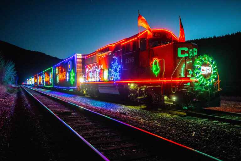 The illuminated Canadian Pacific Holiday Train stops in Montreal