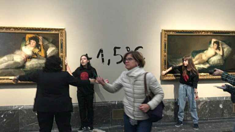 two environmental activists stick their hands on Goya frames at the Prado Museum