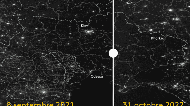 visualize with satellite images how power cuts plunge the country into darkness