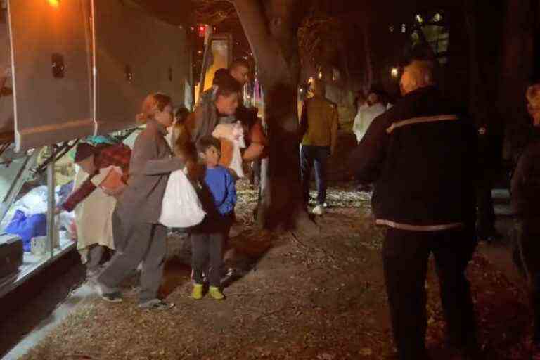 Displaced migrants near the residence of Kamala Harris